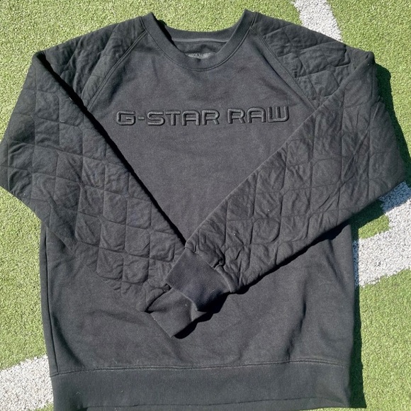 SUPER NICE G-STAR RAW BLACK ON BLACK QUILTED CREWNECK SWEATER XL PERFECT SHAPE - Picture 2 of 8